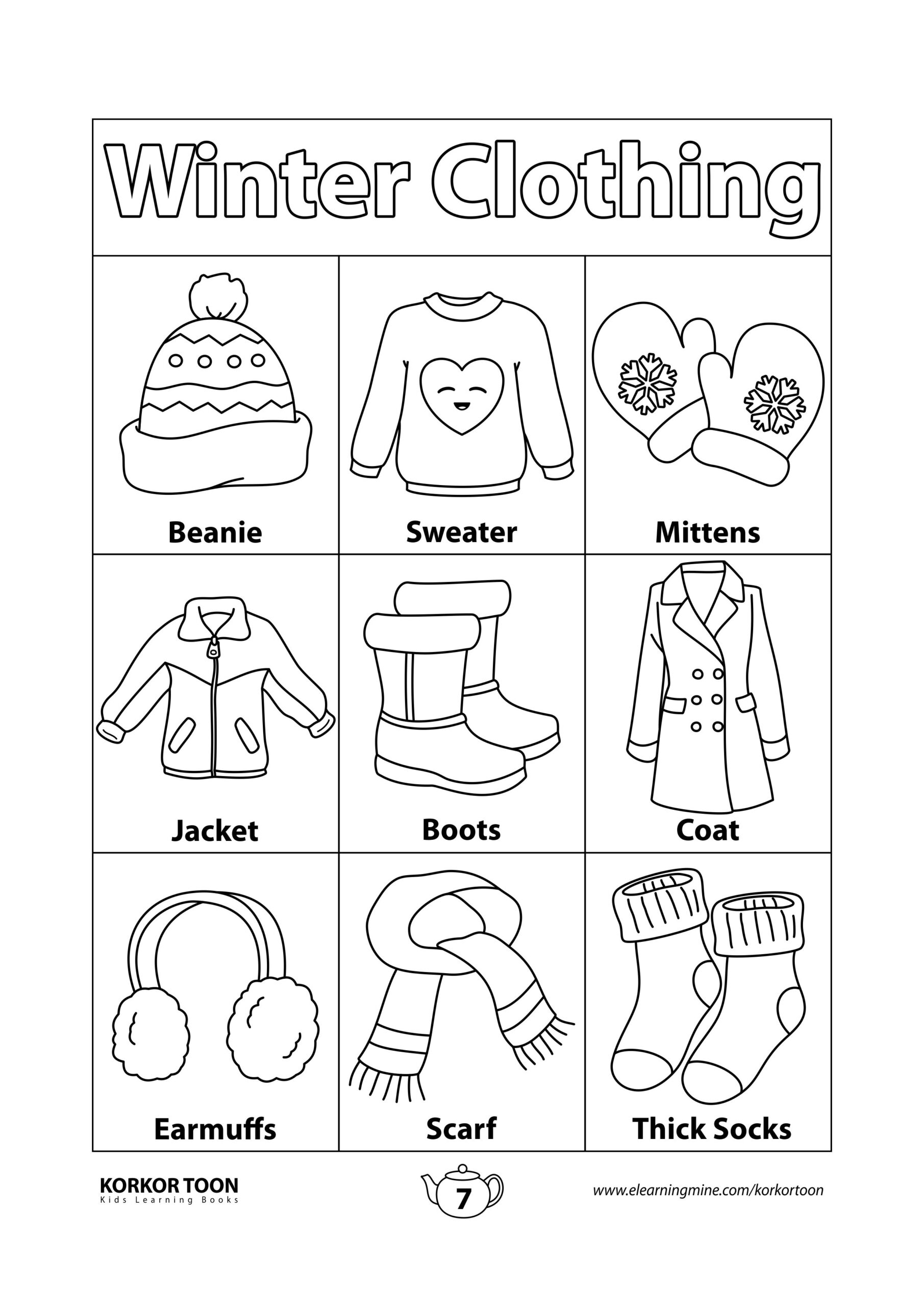 Seasons Coloring Book For Kids Winter Clothing Coloring Page