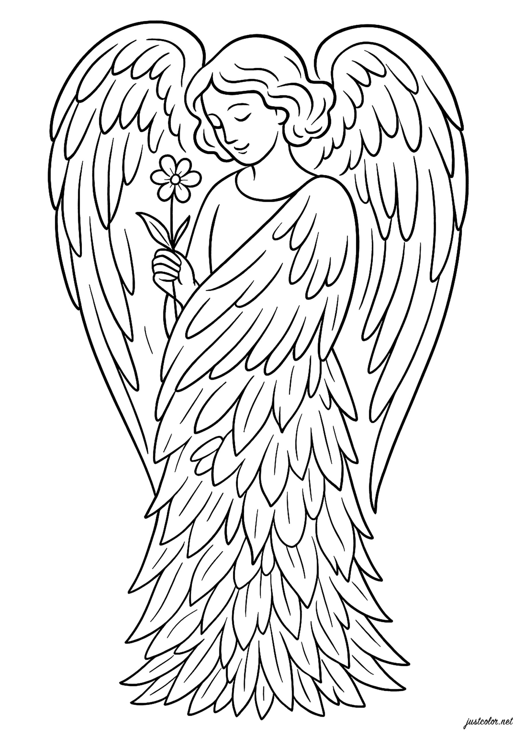 Serene Angel With A Gentle Smile Angel Coloring Pages For Kids