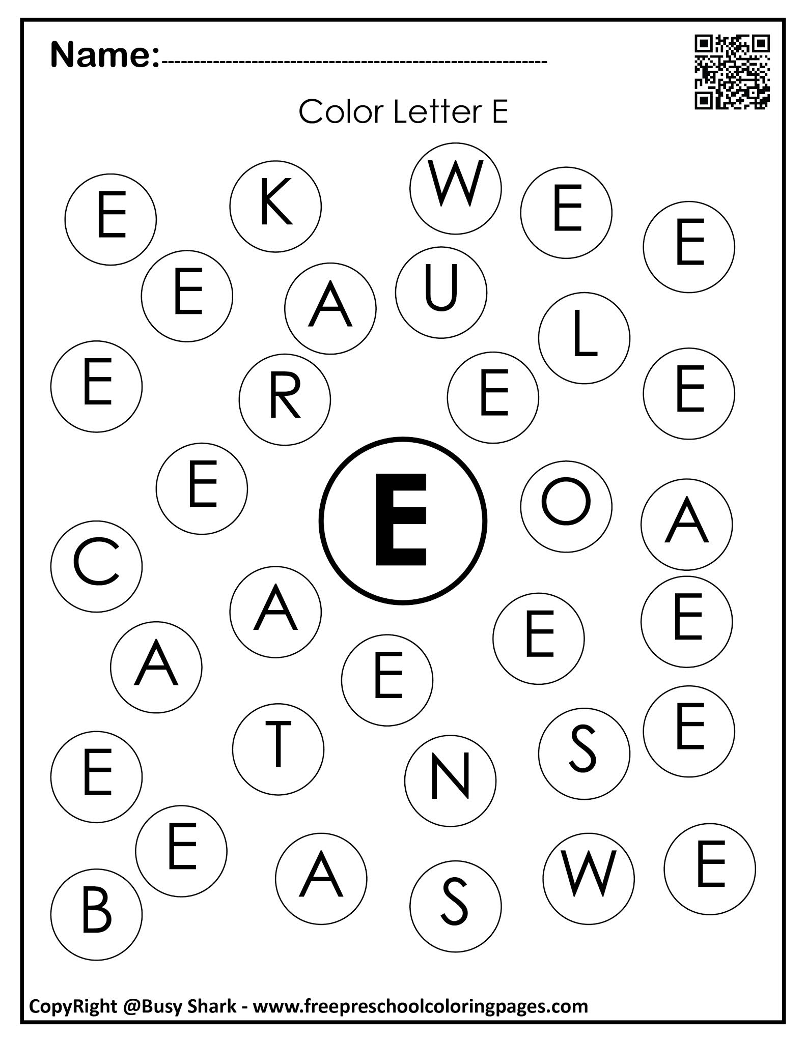 Set Of Letter E Dot Markers Coloring Pages 