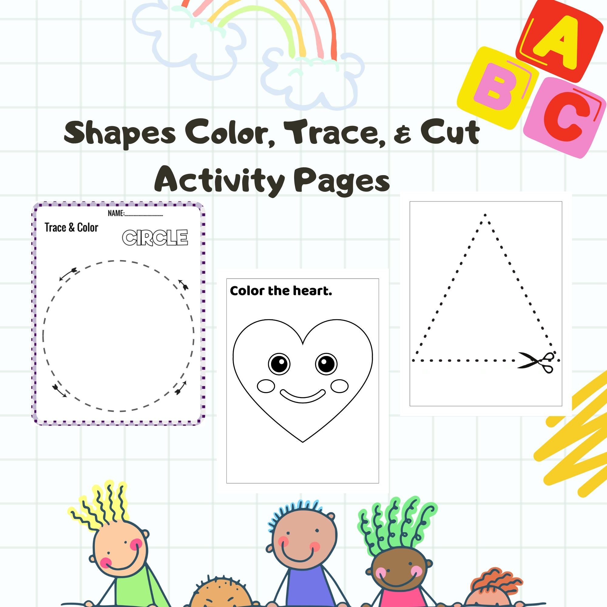 Shapes Coloring Cutting Practice Preschool Activity Pages PDF Etsy