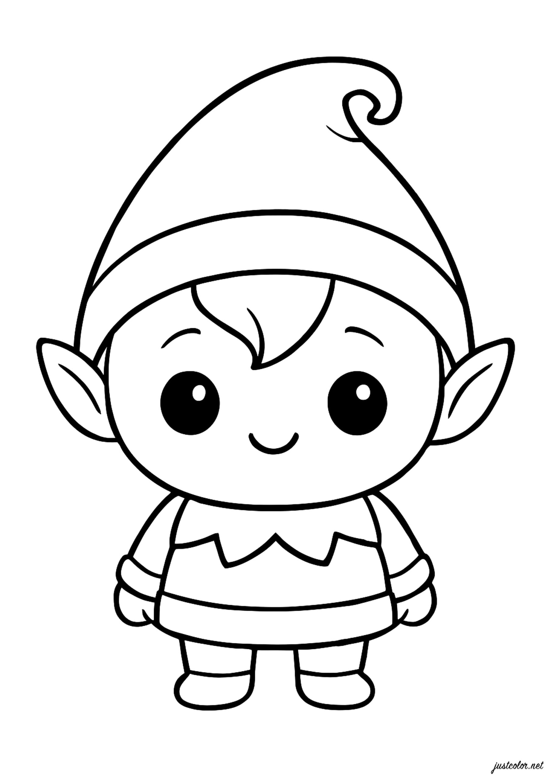 Smiling Kawaii Elf Full Of Magic Elf Coloring Pages