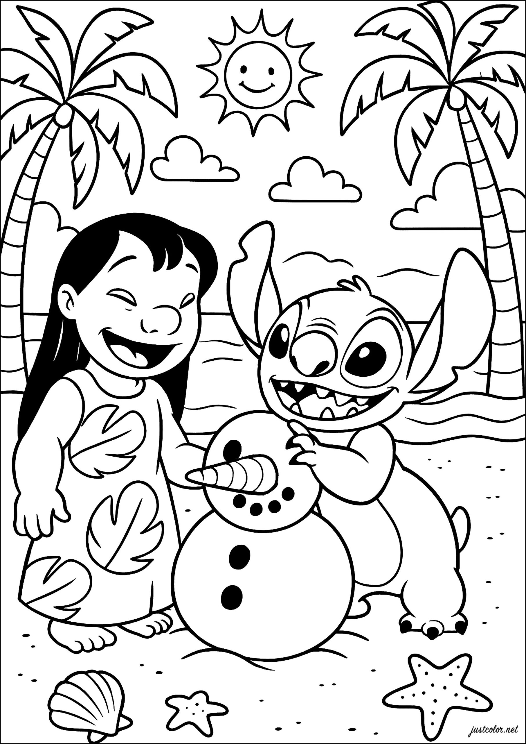 Snowman In The Sun Lilo And Stitch Coloring Pages