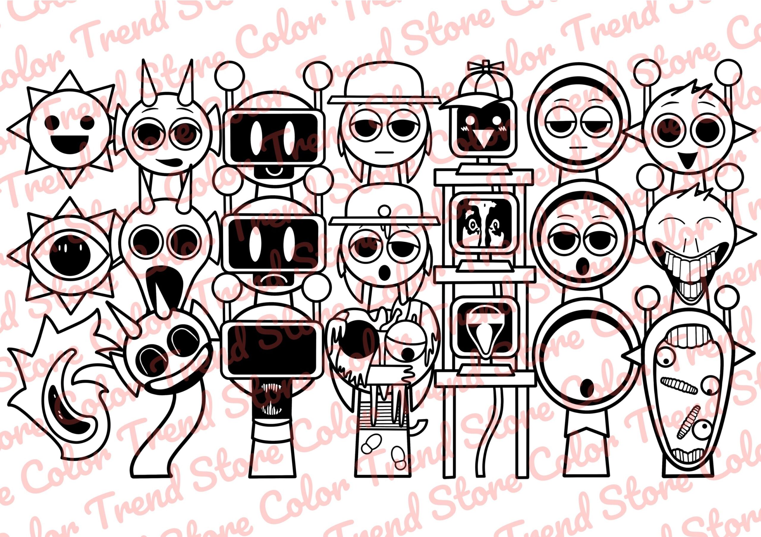 Sprunki Coloring Page 1 PNG And 1 PDF A4 Size For Personal Use Only Etsy