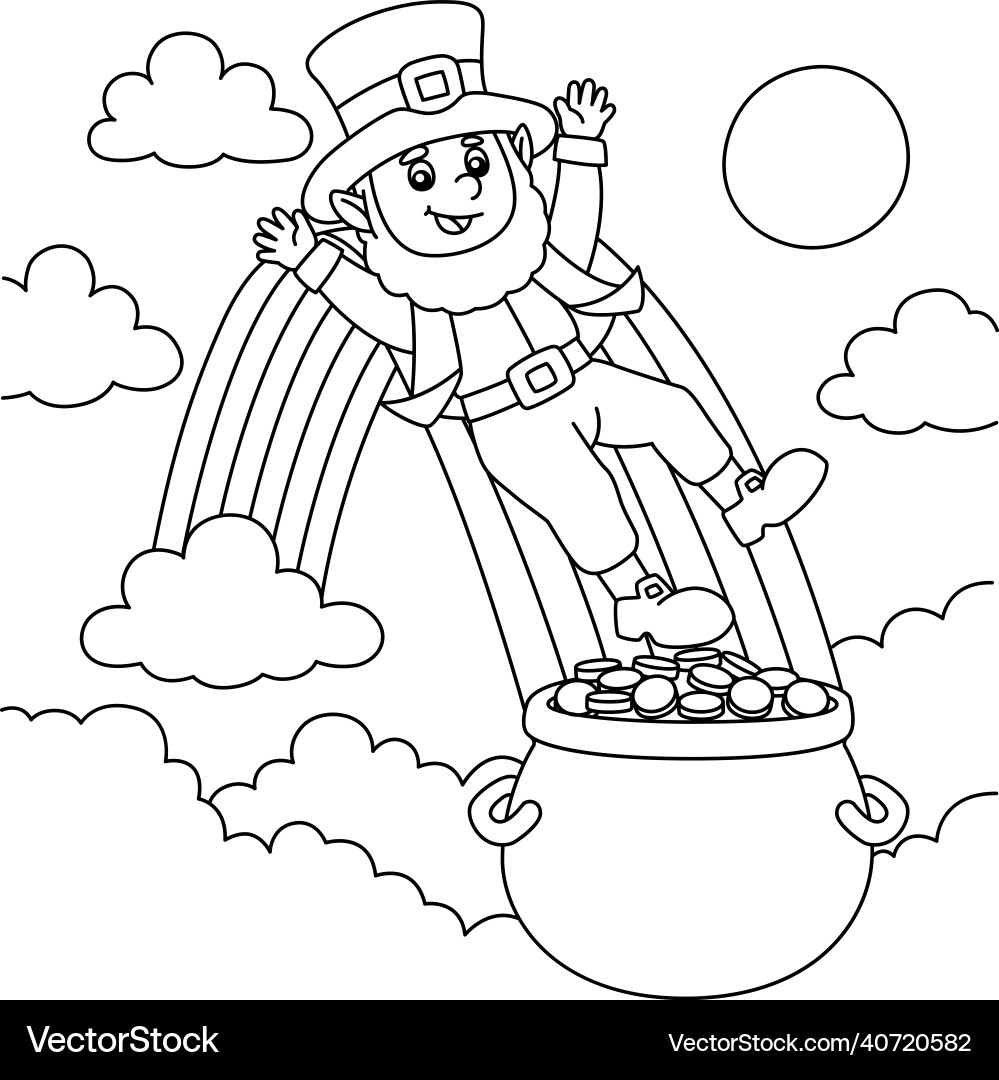 St Patrick s Day Leprechaun Coloring Page Royalty Free Vector VectorStock
