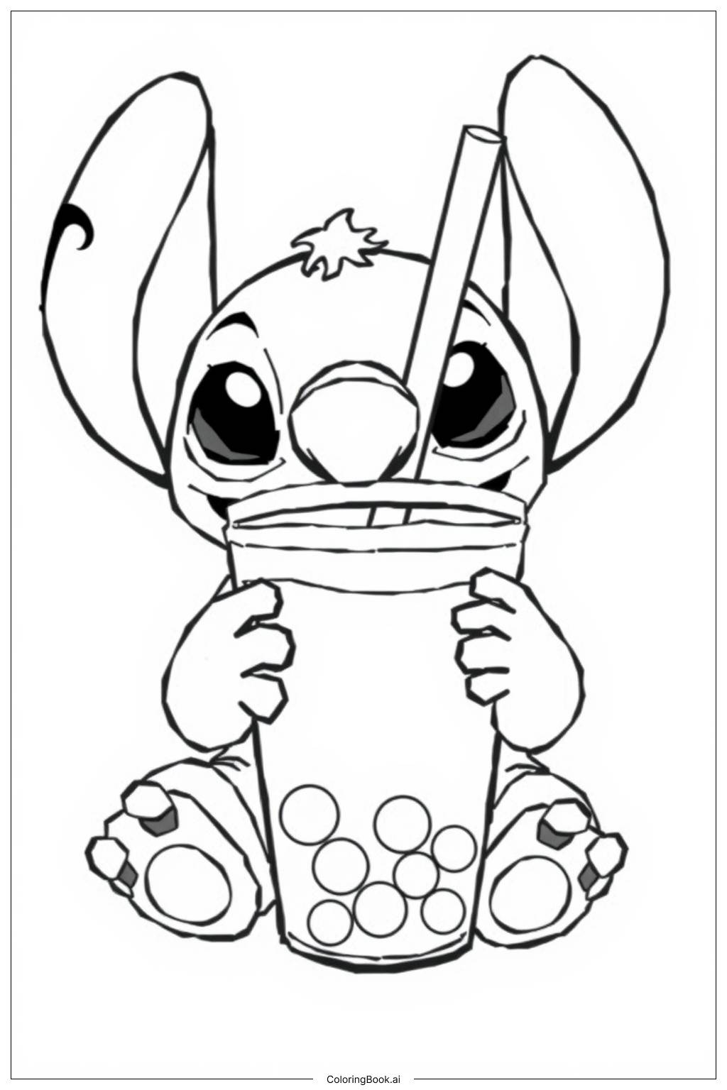 Stitch Drinking Boba Coloring Page Free PDF PNG Printable 