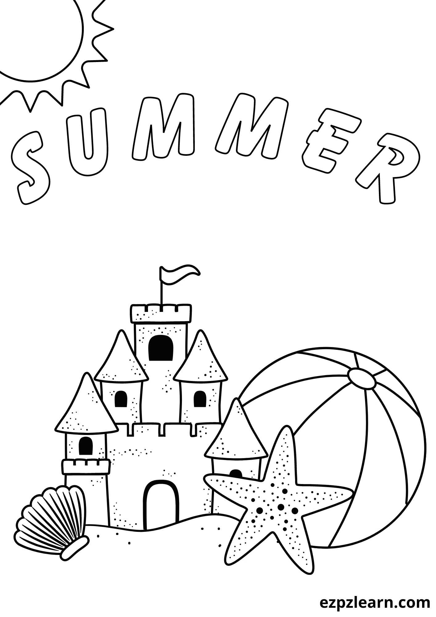 Summer And Beach Coloring Page 3 Free PDF Download Ezpzlearn
