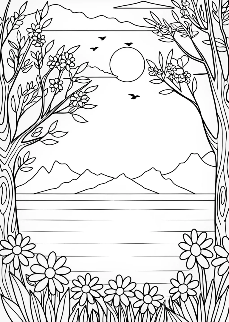 Sunset Serenity By The Lake Coloring Page Free Printable