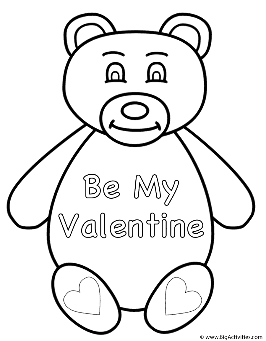 Teddy Bear Be My Valentine Coloring Page Animals 