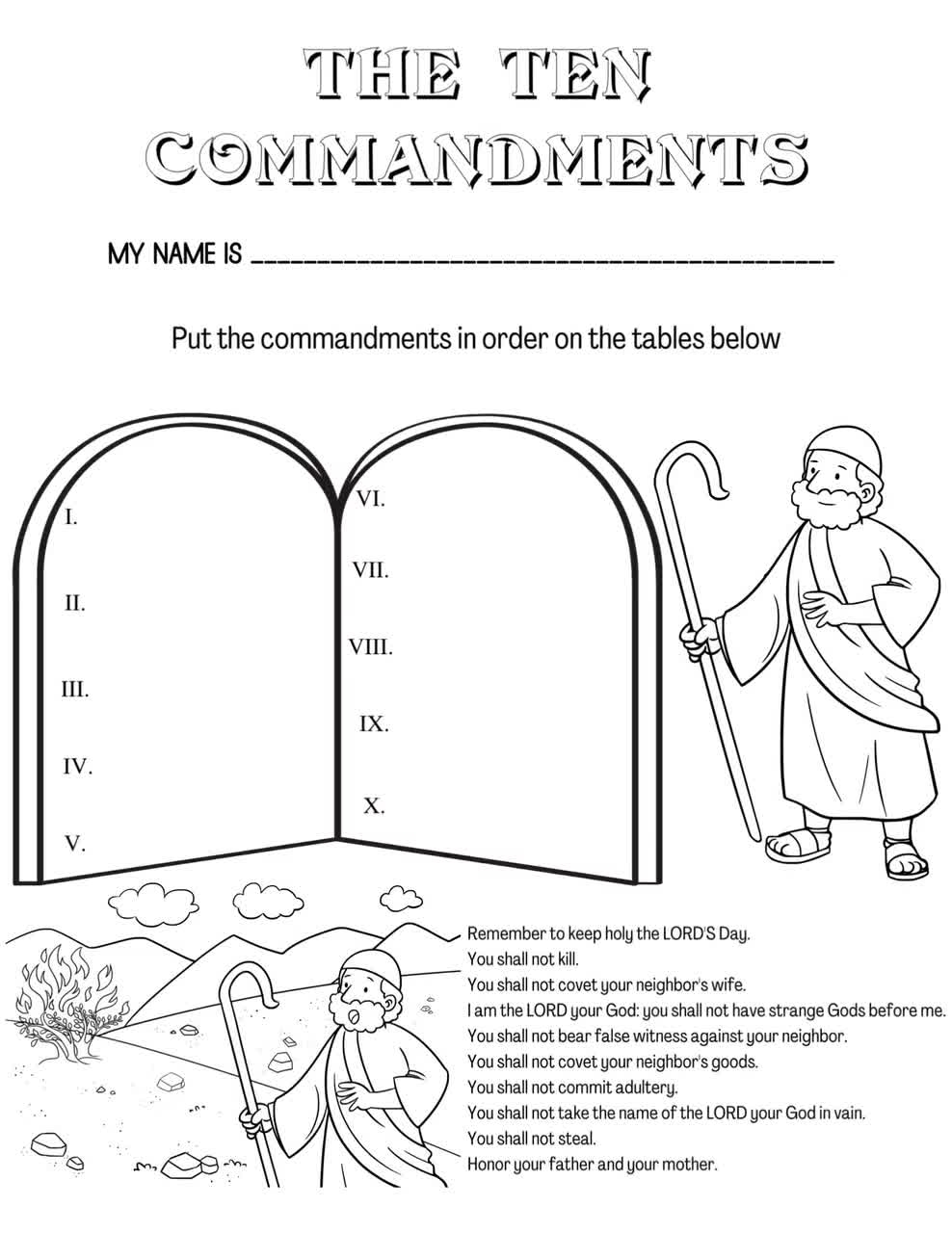 Ten Commandments Coloring Page Catholic Kids Activity PDF Etsy