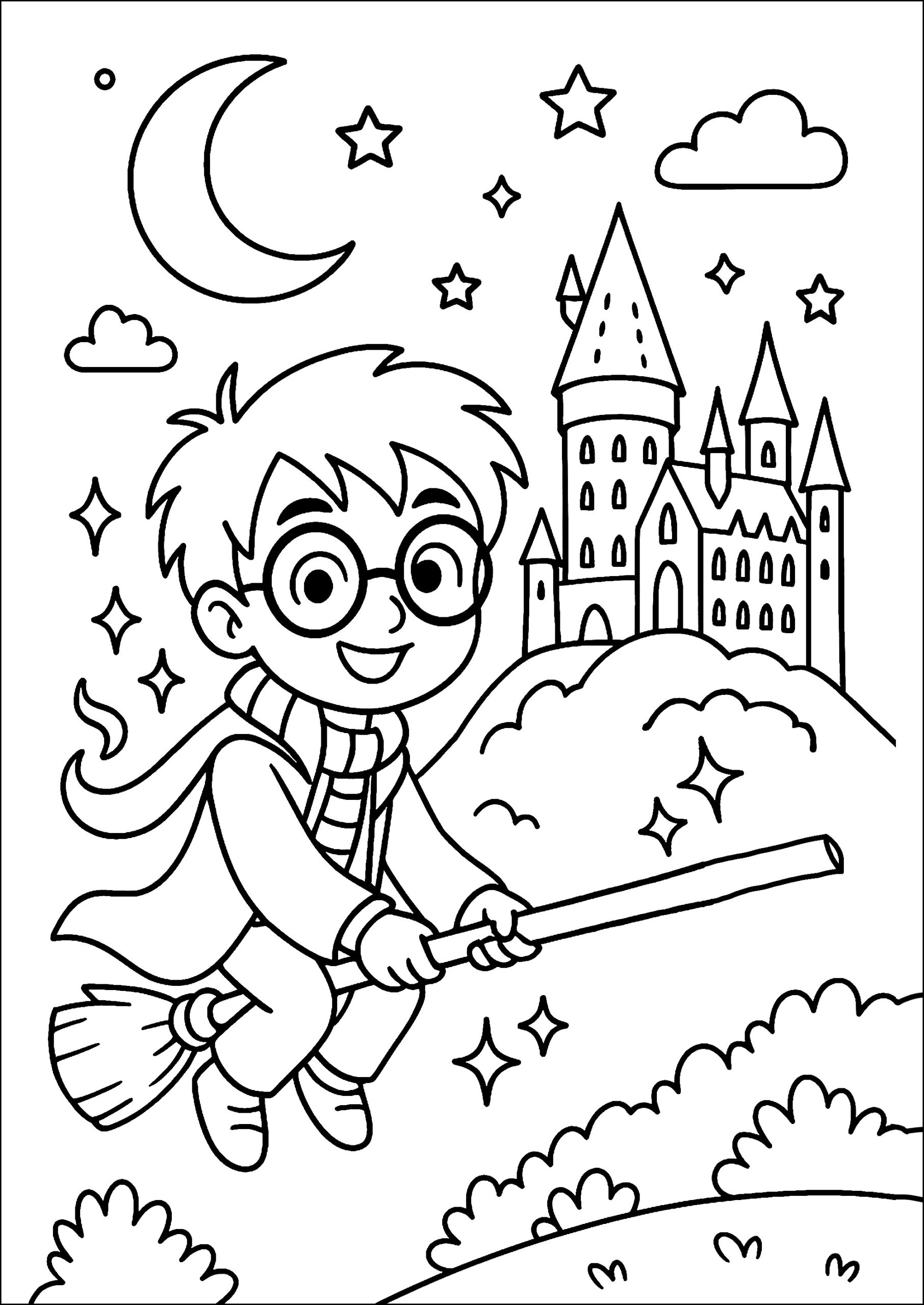 The Sorcerer s Apprentice On His Magic Broom Harry Potter Coloring Pages