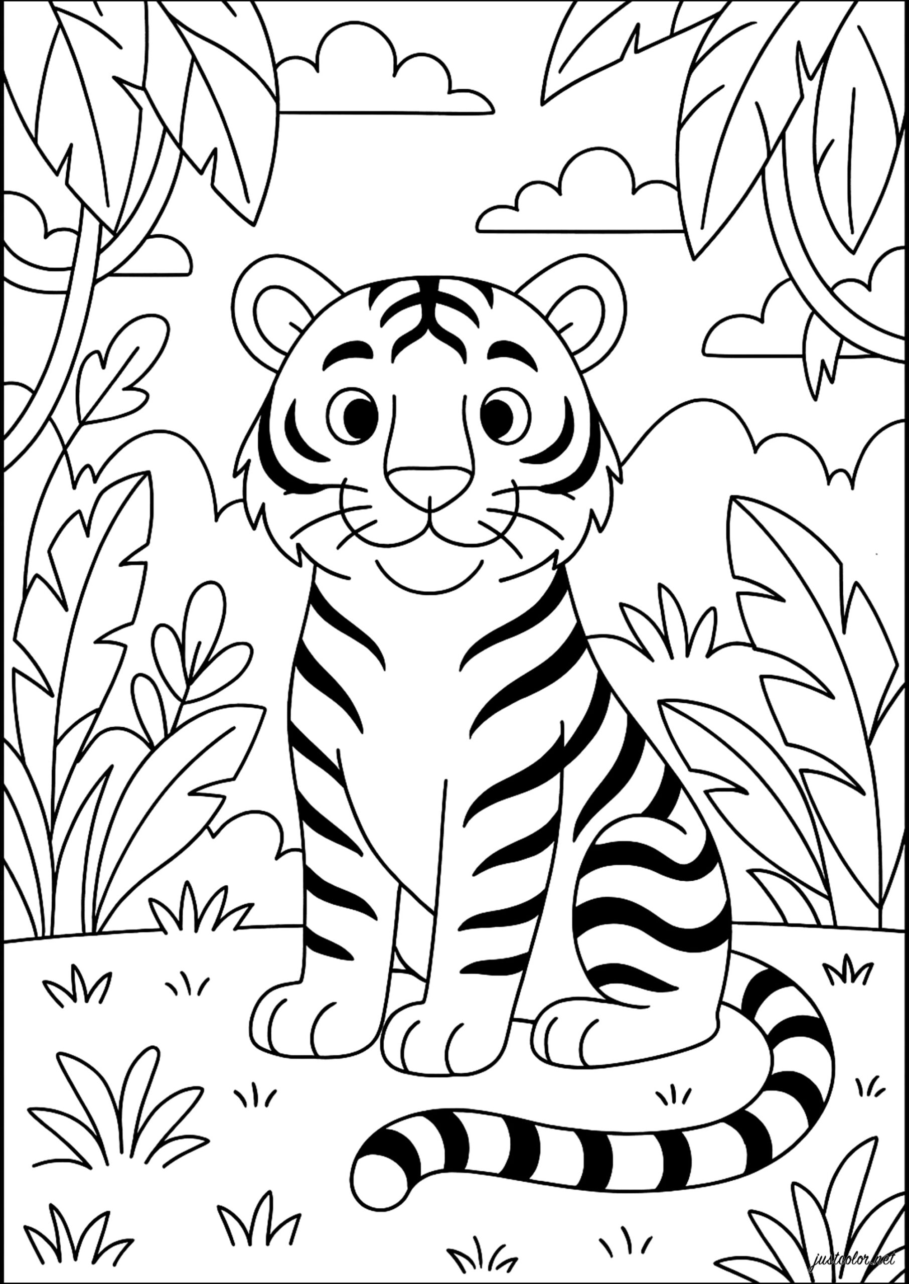Tiger Cub In The Green Jungle Tiger Coloring Pages