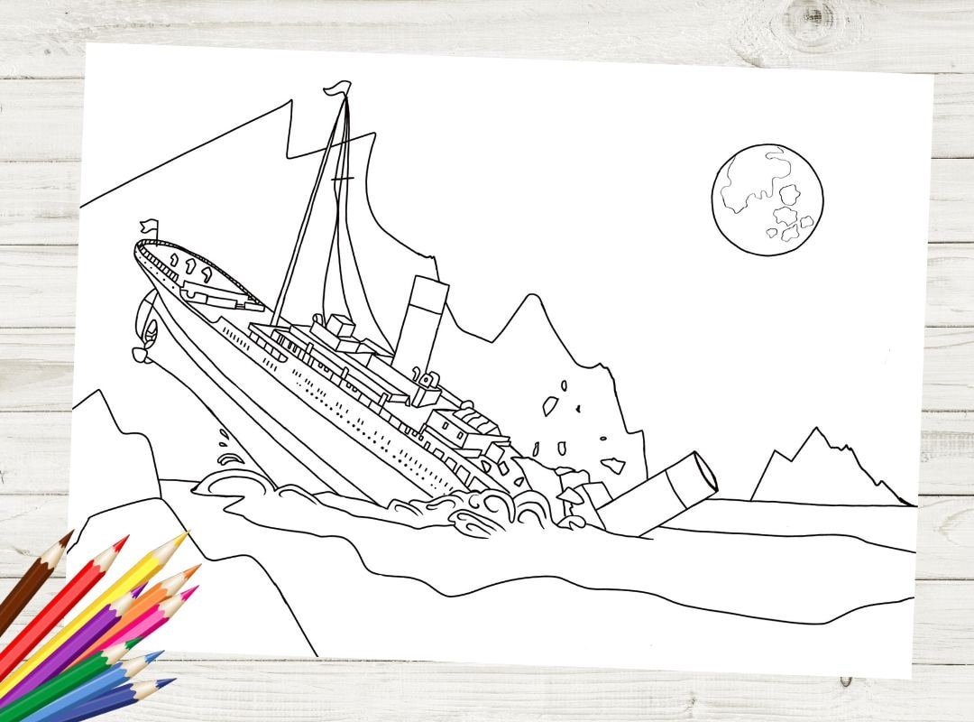 Titanic Sinking Printable Coloring Page Etsy