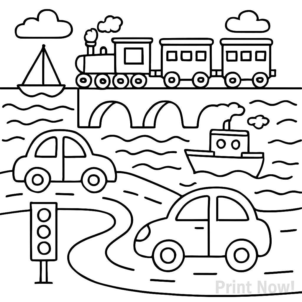 Transportation Coloring Page For Kids Cars Planes Trains printable PDF Instant Download Etsy