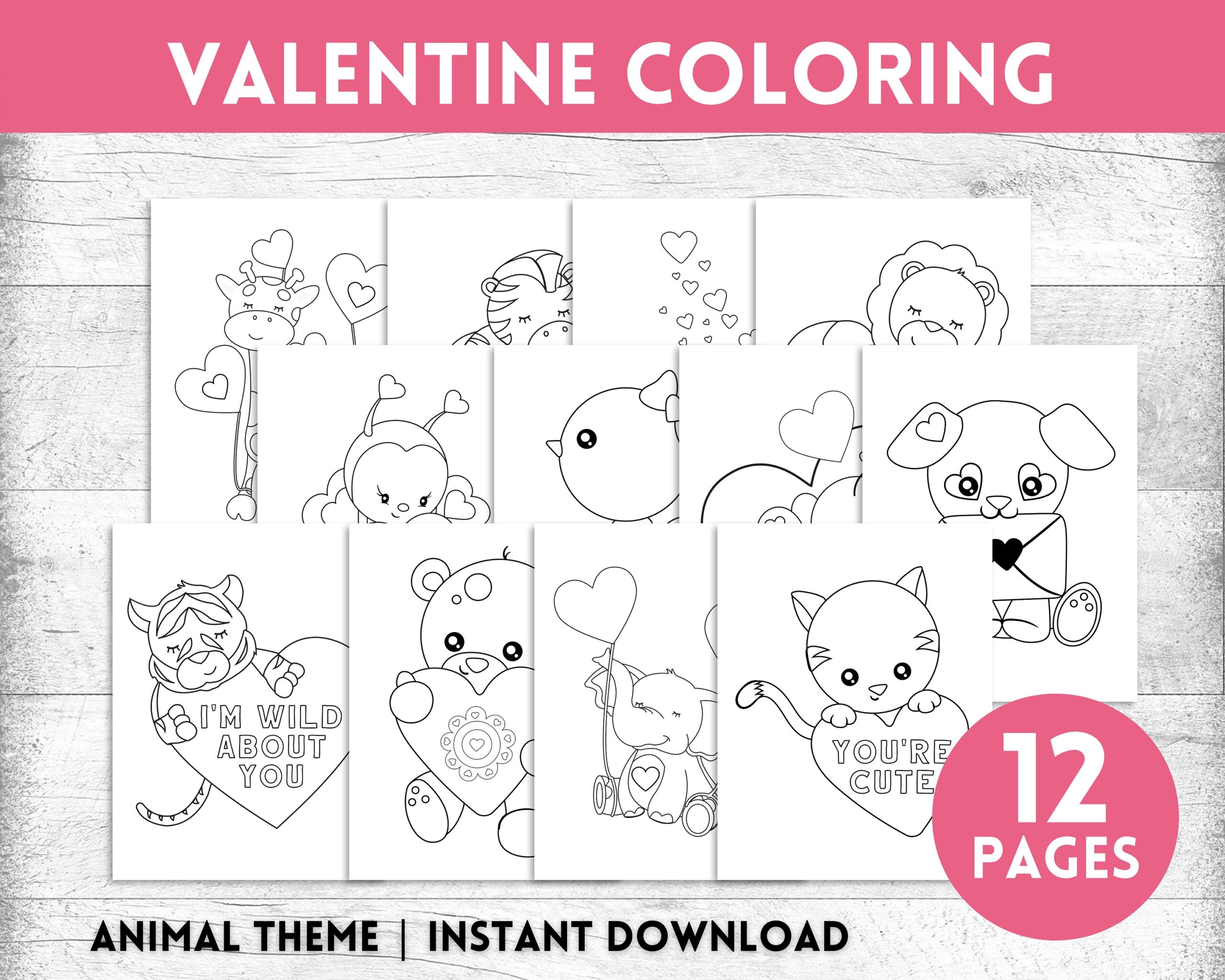 Valentine Coloring Pages Valentine Animal Coloring Sheets Coloring Pages For Kids Toddler Coloring Pages Valentines Day Coloring Book Etsy