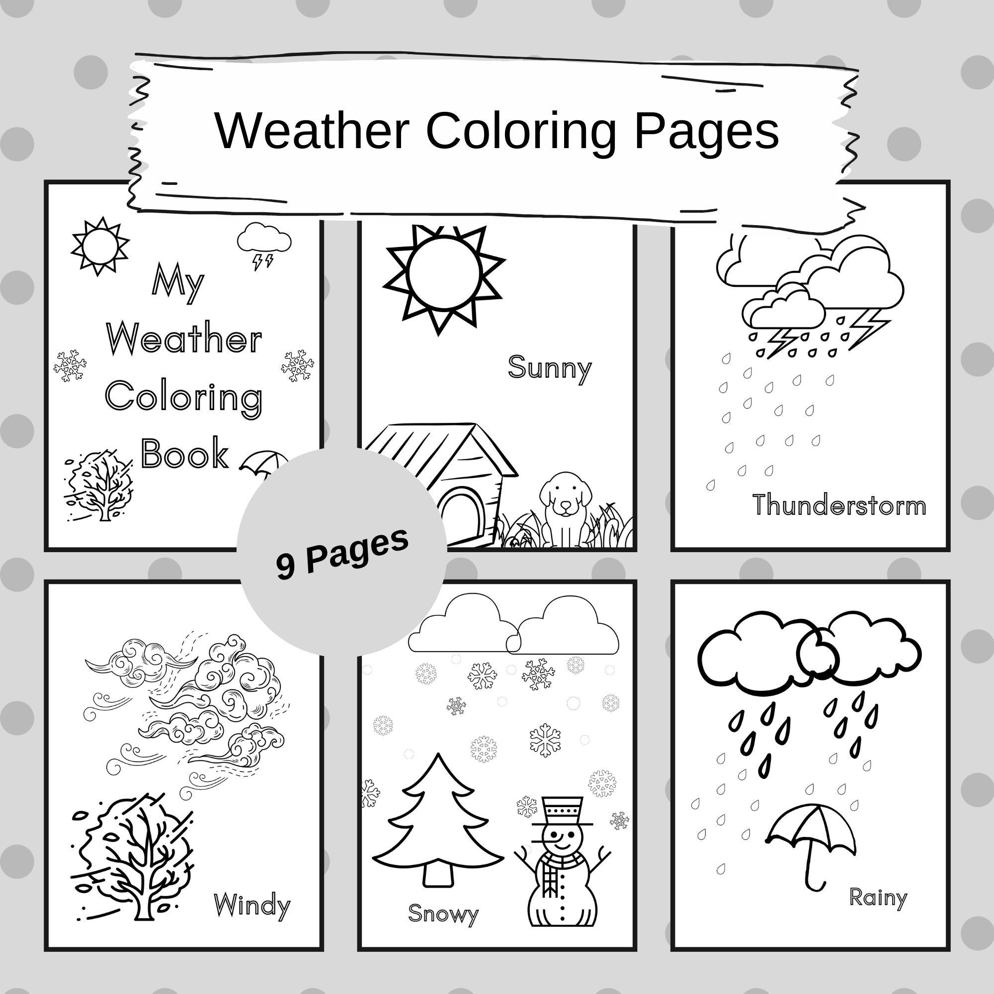 Weather Coloring Pages For Kids Printable Coloring Sheets Toddler Activity Book Weather Activity Pages Printable Coloring For Kids Etsy