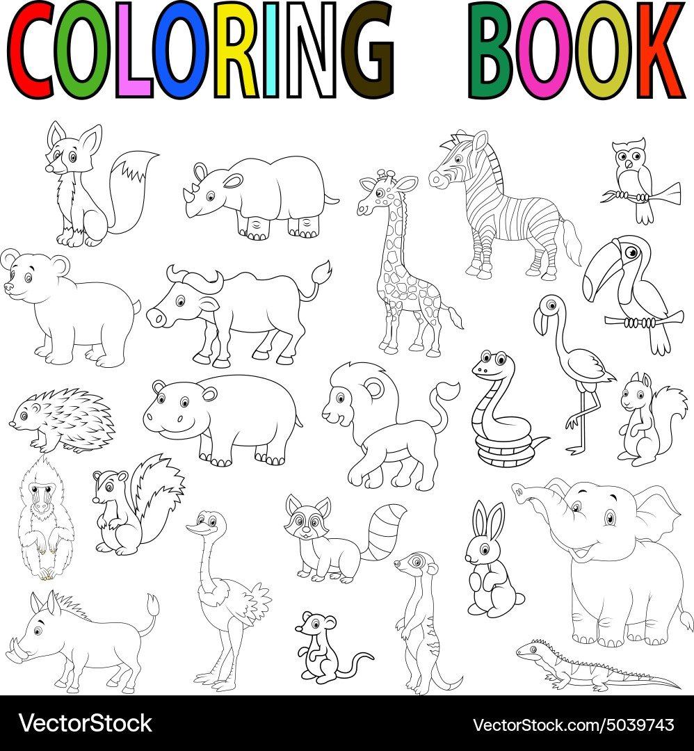 Wild Animal Coloring Pages Royalty Free Vector VectorStock