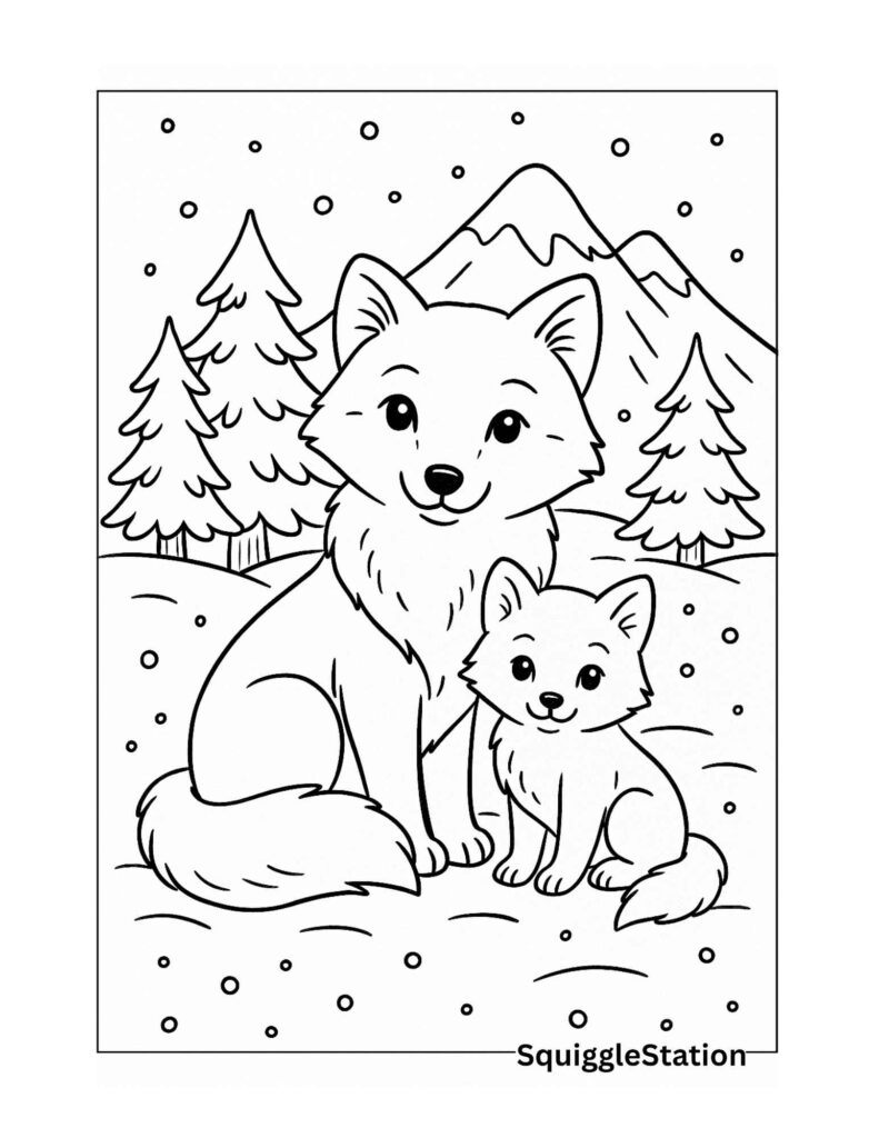 Winter Arctic Fox Coloring Pages Free Printable Snow Fox PDFs For Kids Squigglestation