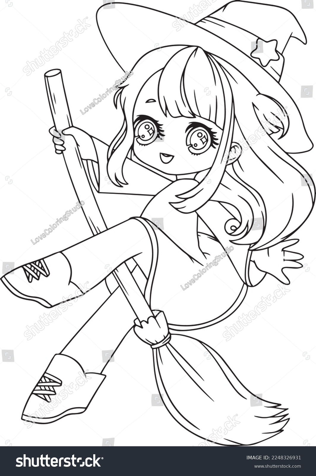 Witch Anime Girl Coloring Page Stock Vector Royalty Free 2248326931 Shutterstock