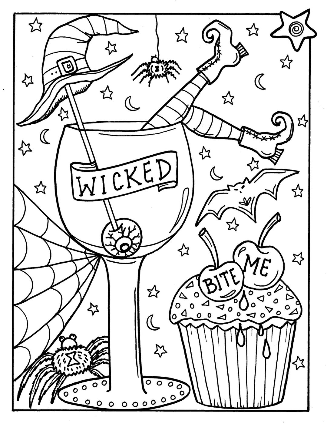 Witchy Drunken Halloween Fun Digital Download Instant Printable Halloween Printables Fun Adult Coloring Etsy