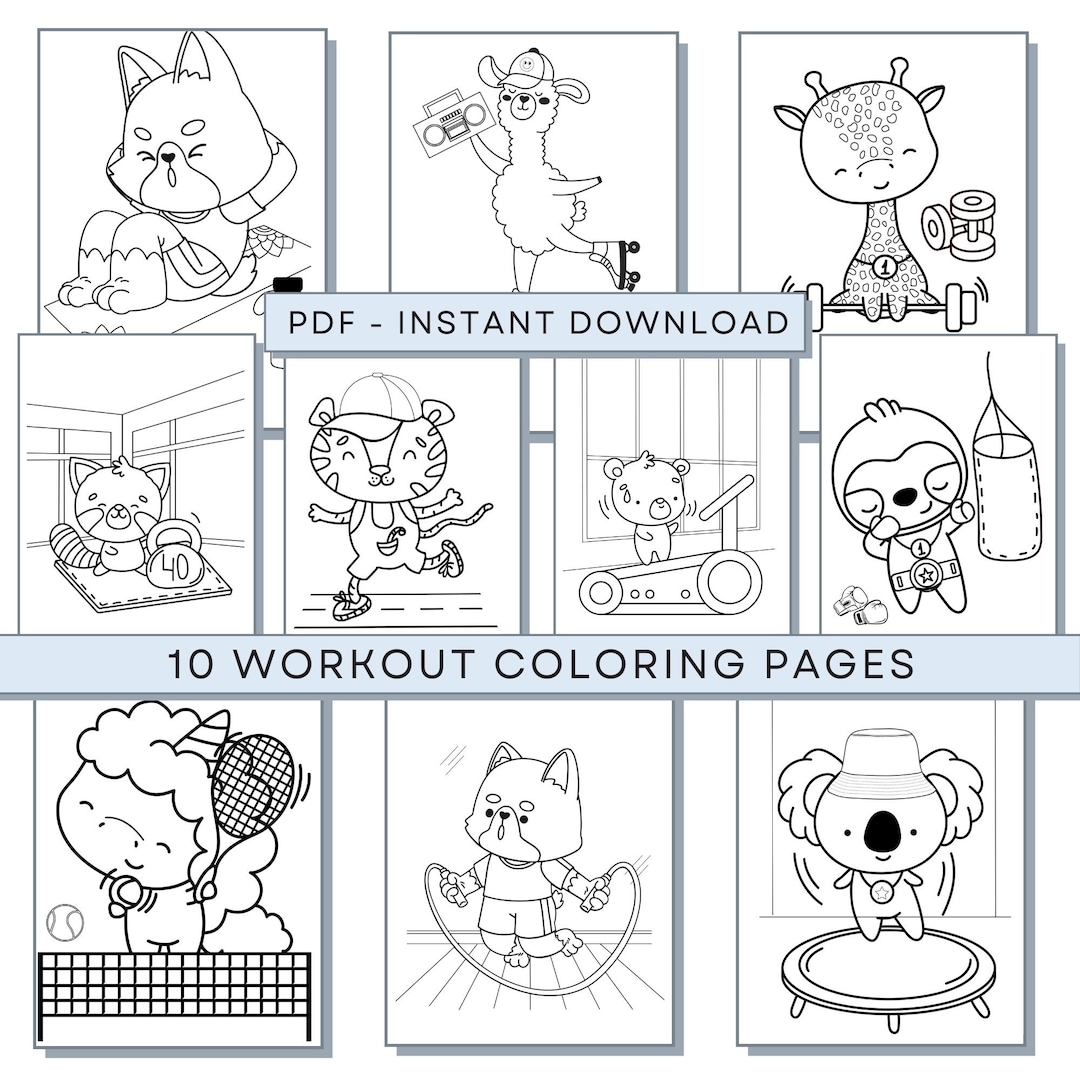 Workout Coloring Pages Exercise Coloring Pages Gym Coloring Pages Sport Coloring Pages Fitness Coloring Pages Working Out Coloring Page Etsy