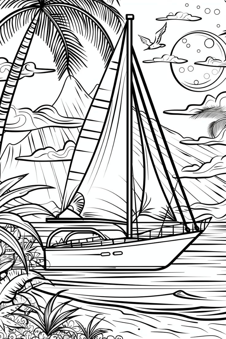 Yacht Coloring Page Free Printable 