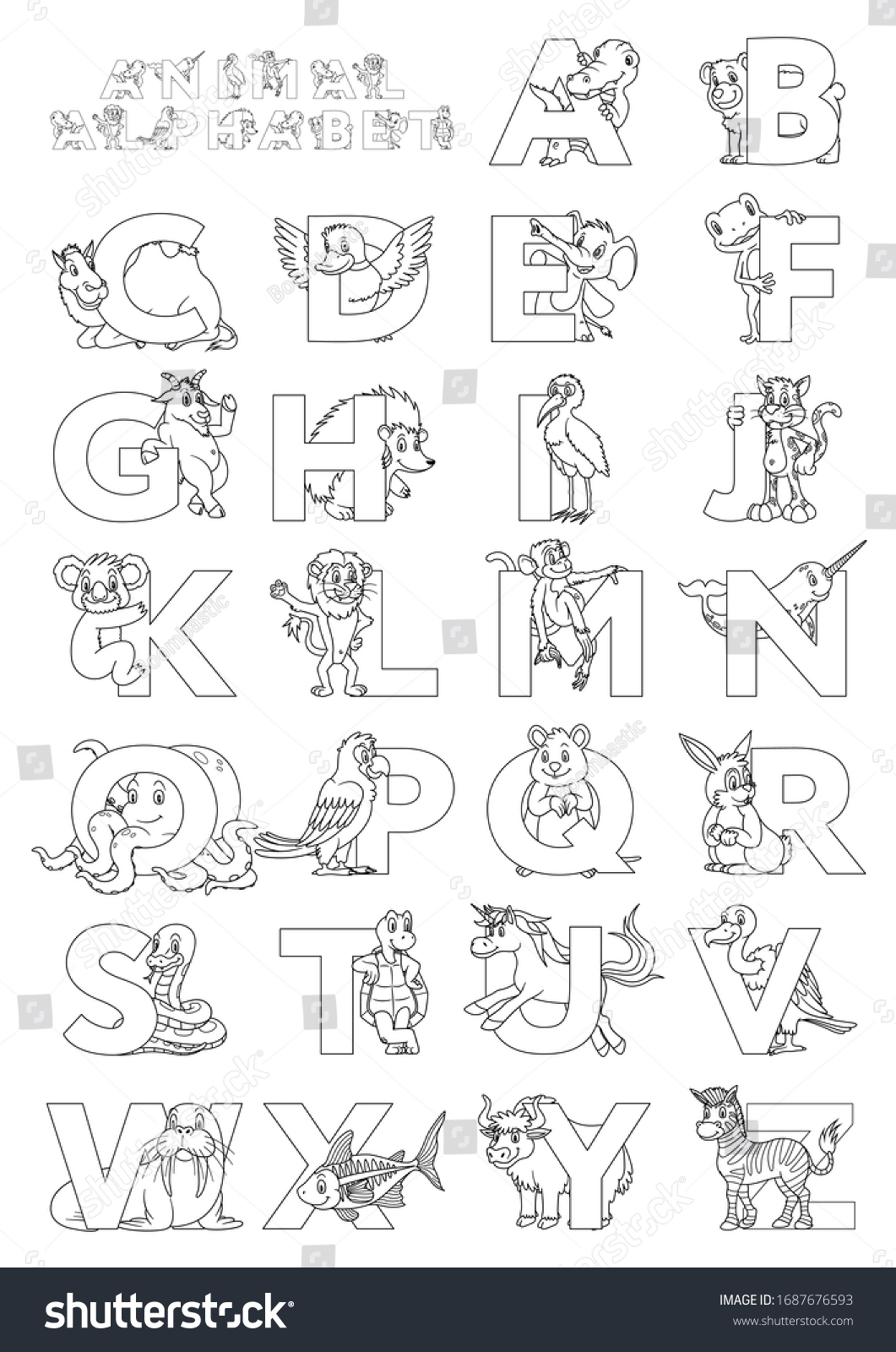 Zoo Animal Alphabet Letters Z Cartoon Stock Vector Royalty Free 1687676593 Shutterstock